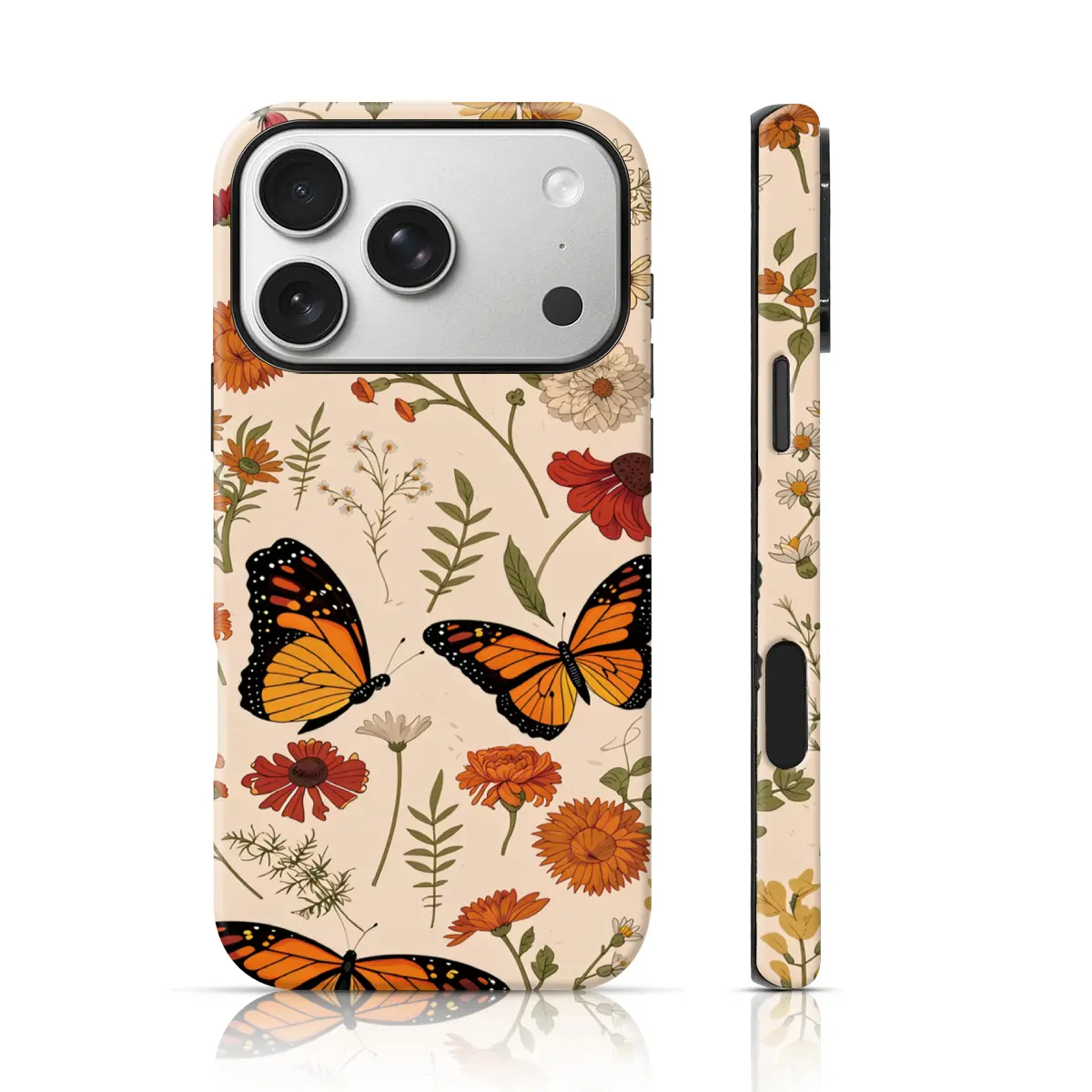 Cottagecore Wildflower Butterfly Design Fashion Phone Case 2 in 1 Case for iPhone 17 Pro Max/16 Pro Max /15Pro Max 15/14/13/12 & Samsung S26 /S25Ultra for Girls, Protection, Casing