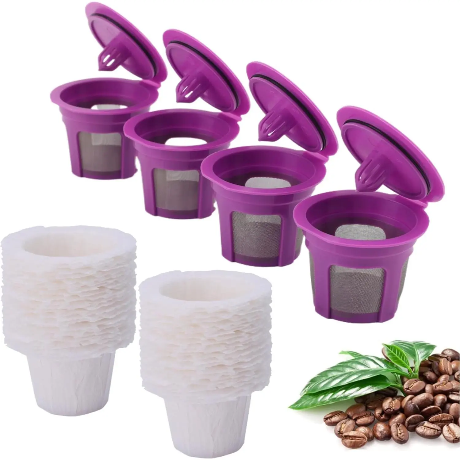 4 Pack  K Cup Coffee Pods with 100 Count Disposable Coffee Paper Filters,Compatible with  Single Serve Coffee Maker 2.0 & 1.0