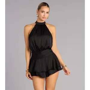 Glossy Moves Satin Halter Romper