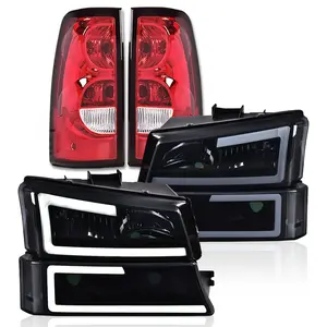 NEW Smoked Tinted LED DRL Headlights & Bumper Lights + Tail Light Assembly for 03-06 Chevy Silverado, Custom Truck Front Rear LED Lamps Upgrade Kit