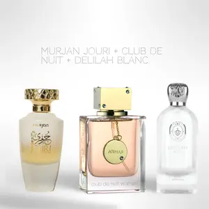 Murjan Jouri + Club De Nuit + Delilah Blanc Eau de Parfum – 3 x 100ml (3.4 fl oz) – Luxury Fragrance Bundle