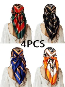 1/4 piece set women's leopard print design headscarf, large size square scarf 35.43*35.43 inches, sun protection, square scarf, decorative scarf, warm, Leopard Print Headwrap