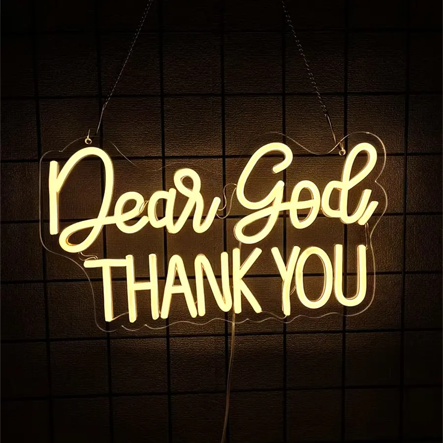 Dear God Thank You Neon Sign Led Light Up Decorative Neon Lights, Inspirational Office Desk Decor Lights for Office Home Living Room Classroom, Christian Gifts,Christmas' Birthday Gift, Home Decoration Lamp, Decorative Ambiance Lighting (Warm white)