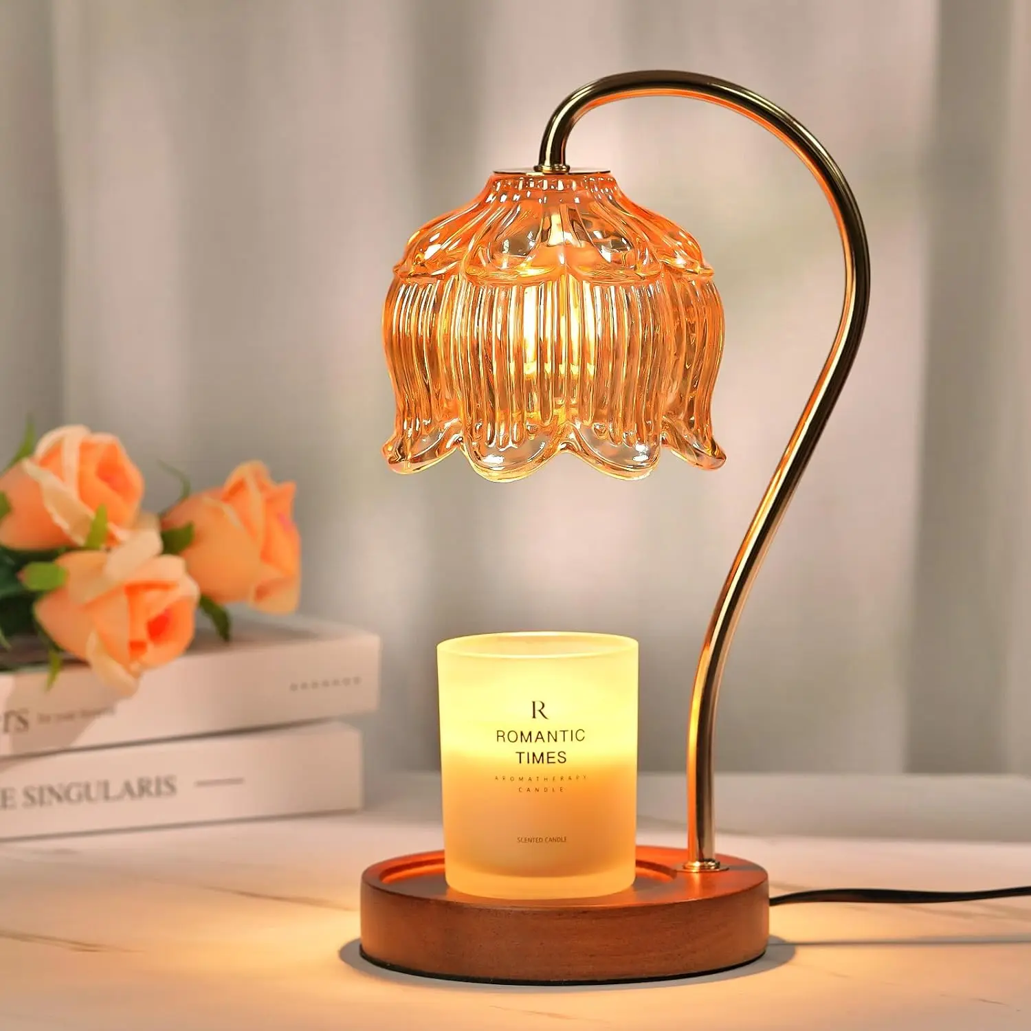 Wooden Flower-Shaped Dimmable Timed Candle Warmer Lamp - Universal Jar Candle Holder, Room Decor, Ideal Birthday Gift for Women