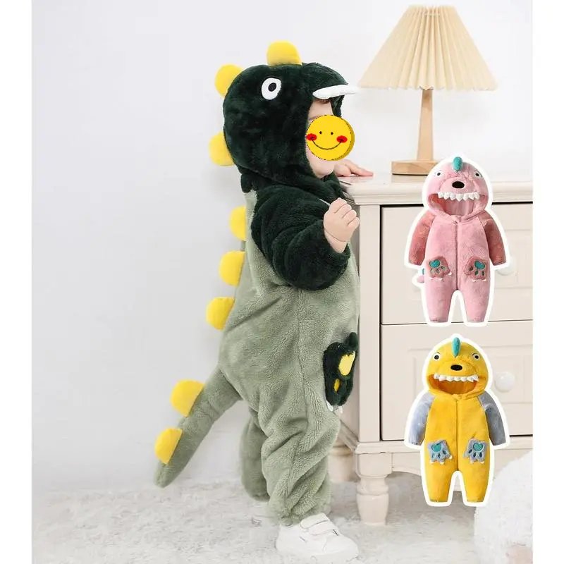 Wearable Dinosaur Costume Outfit for Toddlers and Kids, Cute Fleece Hooded Snowsuit with Tail for Cold Weather