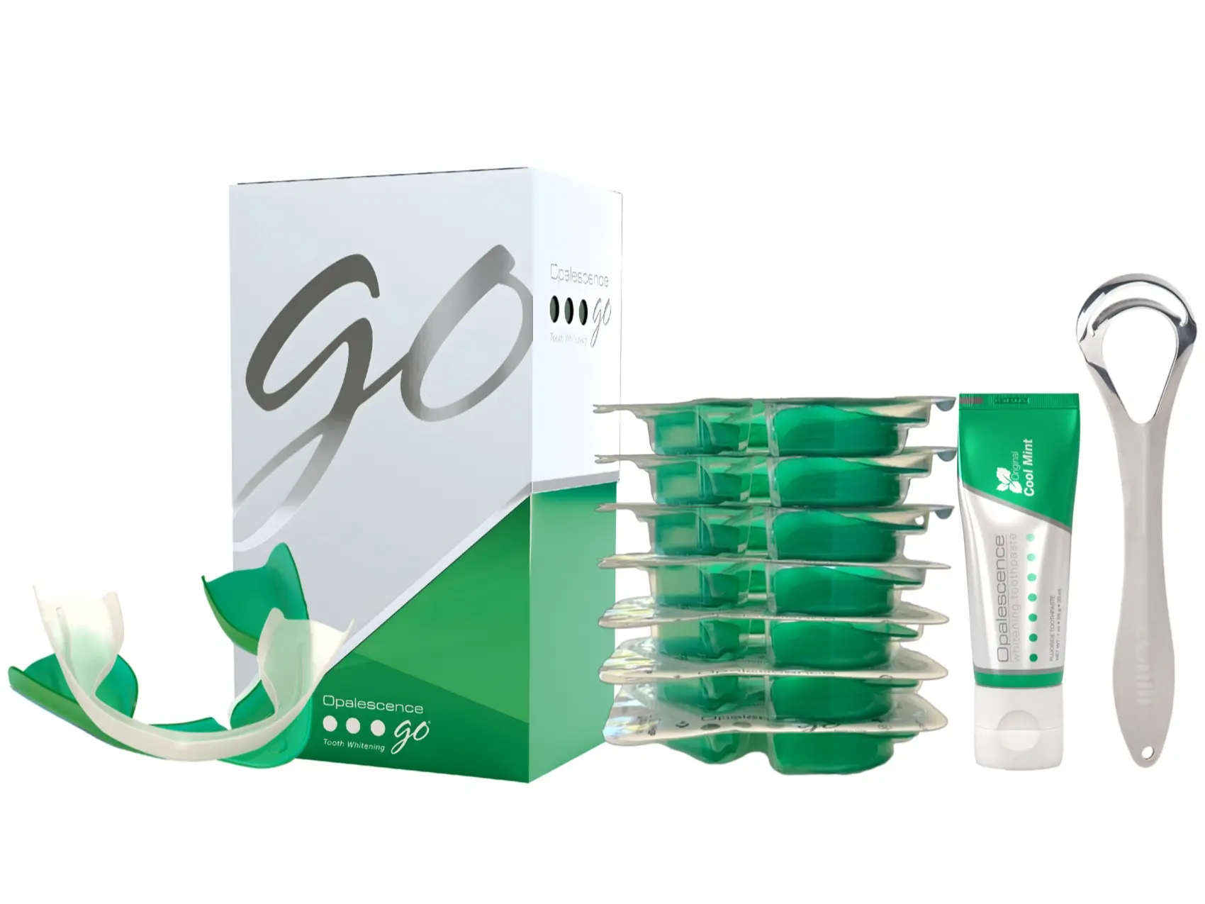 Opalescence Go 15% Prefilled Oral Teeth Whitening Trays Bundle, Including Travel Toothpaste and Tongue Scraper