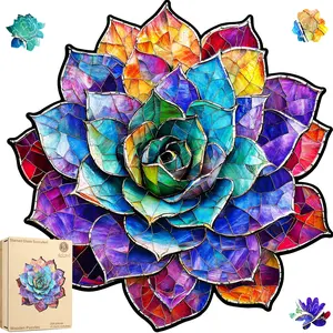 Delobil Premium Thick Puzzles for Adults with Puzzle Saver, Unique Adult Jigsaw Puzzles, Brain Teaser Family Game Gift, Leisure Time Fun Challenge & Stress Relief-Stained Glass Succulent-200pcs