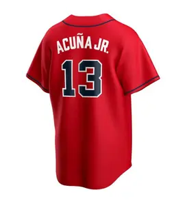 Men's baseball jersey 13#, red casual sports baseball shirt, V-neck design nylon classic softball shirt, suitable for baseball enthusiasts to watch games, parties and training wear