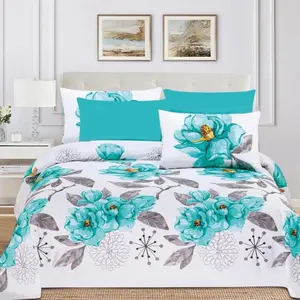 6 pcs Bedsheets with Turquoise Floral Design for Modern Bedroom Decor