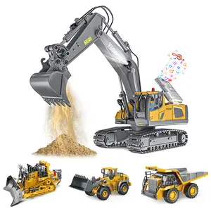 【Perfect gift】Akeleo Remote Control Engineering Vehicle 2.4G High-Tech 11 Channels, Remote Control Excavator, Dump Truck, Aluminium Alloy ABS Engineering Vehicle Electronic Toy,Realistic Lights and Sounds,Gifts