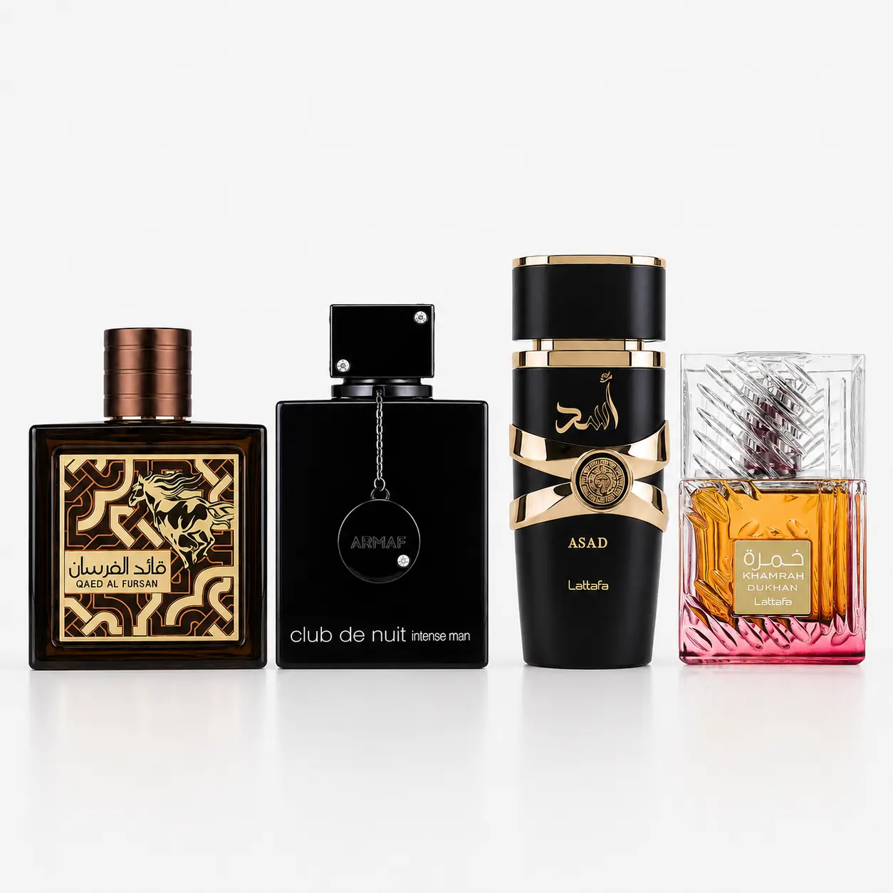 Lattafa Fragrance Gift Bundle - Club De Nuit Intense + Asad + Qaed Al Fursan Untamed + Khamrah Dukhan