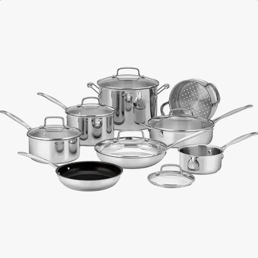 Cuisinart Chef's Classic Stainless Steel 14-Piece Cookware Set, Complete Pots and Pans Set with Skillet, Saucepans, Stockpot & Lids, Durable Stainless Steel Kitchen Cookware for Frying, Sautéing, Boiling & Everyday Meals