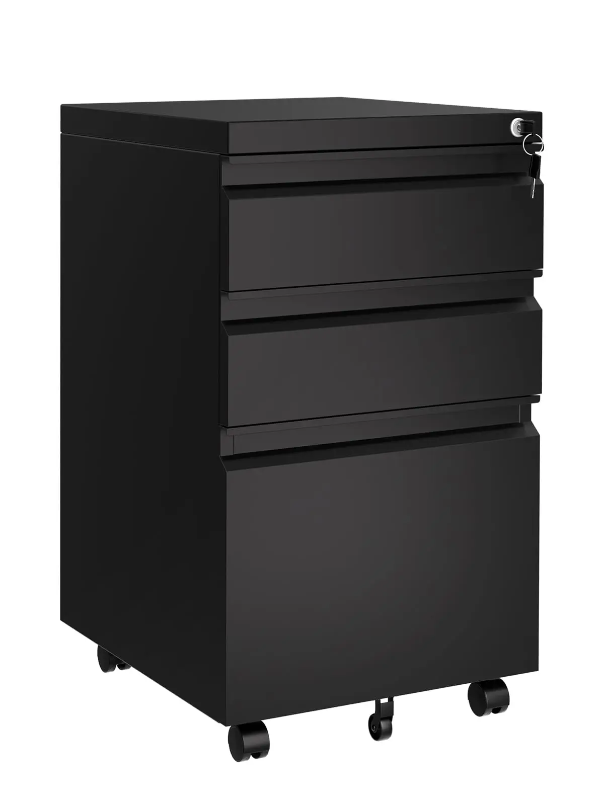 GARVEE 3-Drawer Mobile File Cabinet with Lock Keys | Under Desk Lateral Storage Fits Legal Letter A4 | Adjustable Shelf, Easy Assembly Office Home Workspace - Dark Black