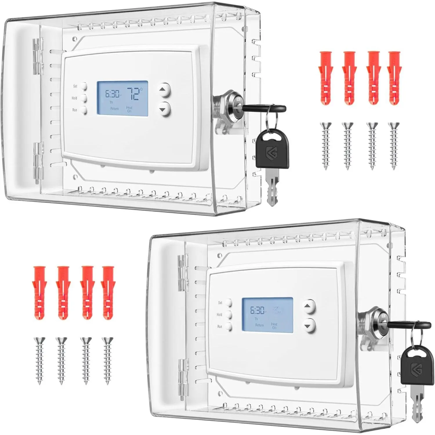 2 count Thermostat Lock Box with Key, Large Thermostat Cover with Lock for Thermostat  Wall, AC Control Lock Box Cover with Key, Air Conditioner Lockbox Fits Thermostats 5" H x 6.3" W or Smaller