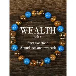 1pc Vintage Boho Tiger Eye Stone Crystal, Solstice Gemstone, Money Attraction Bracelet - Beaded Wealth Symbol For Abundance and Prosperity, August Birthstone, Daily and Gift Occasions - Fits All Seasons, For Men and Women