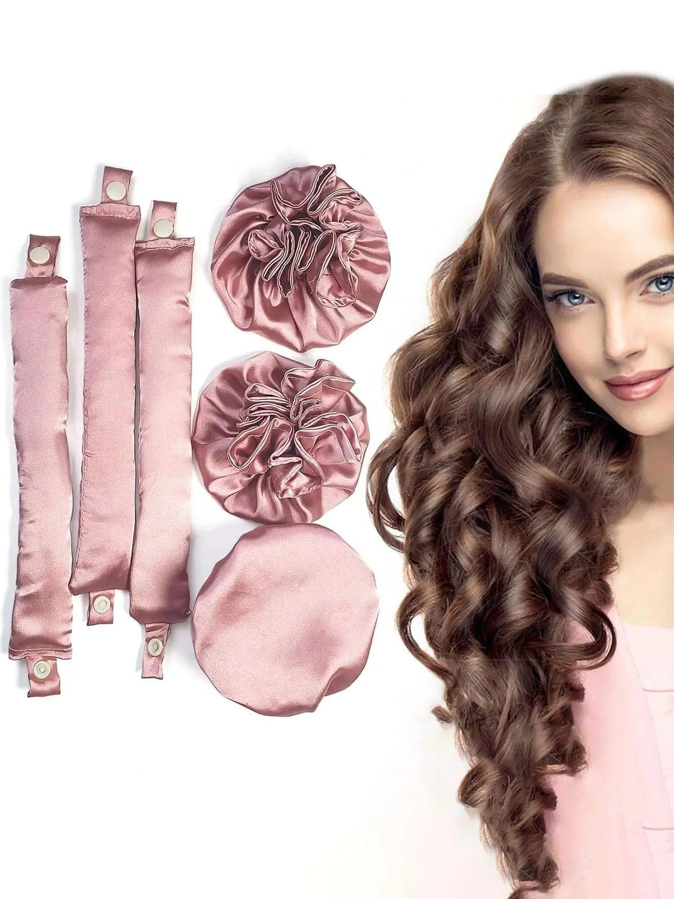6 Count Satin Heatless Hair Curlers Set, Pillow-Soft Rollers with Hair Caps, No-Heat Curling Rods for All Hair Types, Heatless Styling Kit, Curly Hair Kit, Hair Curler Tool, Heatless Curls, Heat Free Curls
