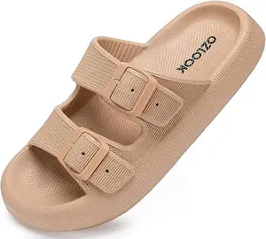 Pillow Slippers,Cloud Slides Double Buckle Adjustable,EVA Ultra Cushion Sandals Footwear Girl Women Shoe Comfort