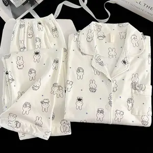 Kawaii Miffy Bunny Thermal Brushed Flannel Sleepwear Set Cozy Open-Front for Women Cute Cartoon Autumn Winter Pajamas K-trend