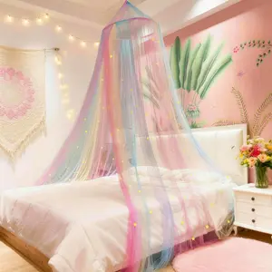 Rainbow Bed Canopy Mosquito Net, Princess Bed Canopy for Girls Room Decor or Unicorn Theme Party(Rainbow,with Stars Glow in the Dark)