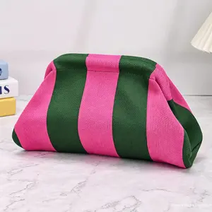 Women's Striped Knit Clutch Bag, Large Capacity, Foldable Design, Perfect for Beach, Travel, and Daily Use, Vacation Accessory