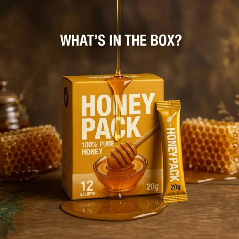 Natural Organic Honey with Bee Pollen & Royal Jelly, 12 Sachets x 20g, Sweet Flavor Pure Honey for Daily Consumption