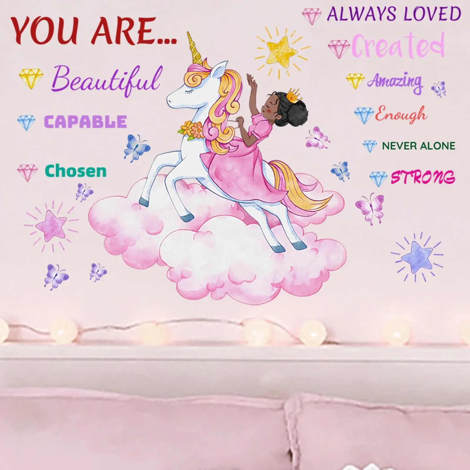 Decorative Wall Sticker, 1 Count Cartoon Girl & Unicorn Pattern Wall Decor Sticker, Wall Decal, Princess Positive Wall Ornaments for Baby Girl Nursery