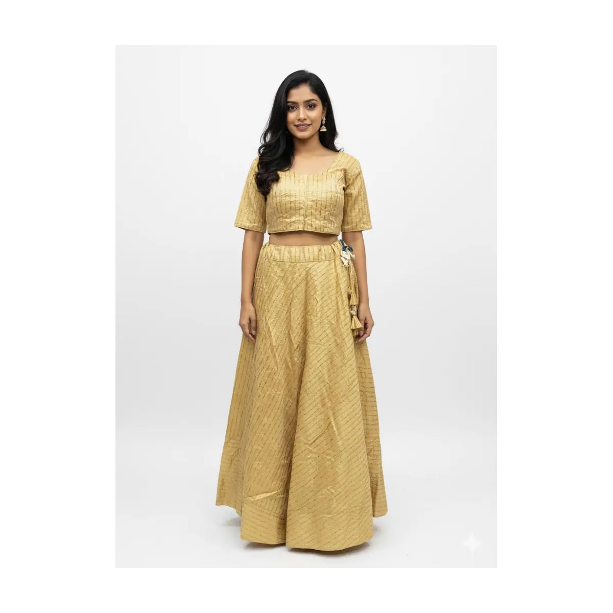 #K54 Elegant Shimmering Gold Striped Lehenga Choli Set | Festive & Party Wear
