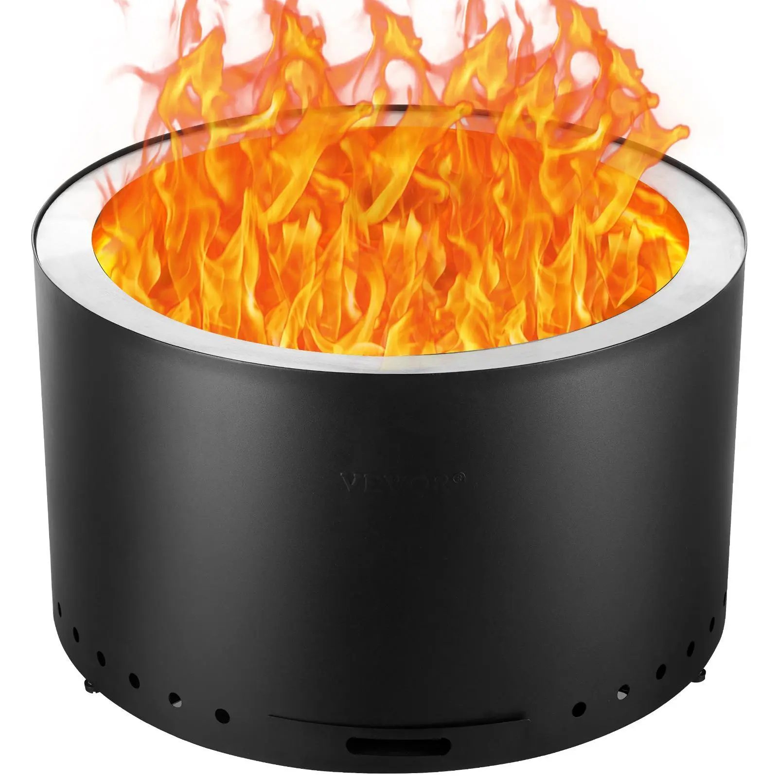 【Father's Day Gift】VEVOR Heavy Duty Freestanding Fire Pit Stove Bonfire, 18in H x 28in Dia, SUS430 Stainless Steel Inner, Wood-Burning with Removable Ash Pan, Portable Outdoor Fire Pit Bowl for Patio Camping, Black, Heavy Duty Firepit, Freestanding Fire P
