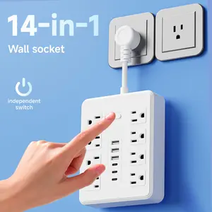 1pc 14-In-1 Power Adapter Socket Strip, Power Socket Extender, 3 USB Ports, 3 Type-C Ports, 8 Ac Outlets, Short Cable Design, Travel Home Office Use