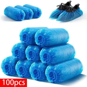 100/200pcs Disposable Shoe Covers Pe Foot Protection Film, Waterproof Non-Slip Household Items Home Use, Keep Ground Clean, One Size Fits All