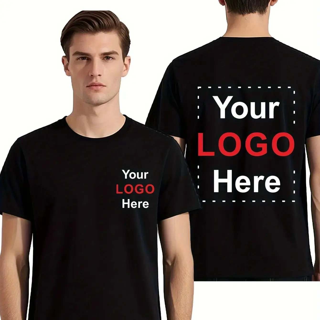 Customizable Men's T-Shirt - Personalized Front & Back Printing with Your Logo/Text/Design - Beige/Custom Colors - Lightweight Breathable Fabric for Team Uniforms, Corporate Branding, Events - Machine Washable Custom Workshirts, Event Apparel, Versatile B