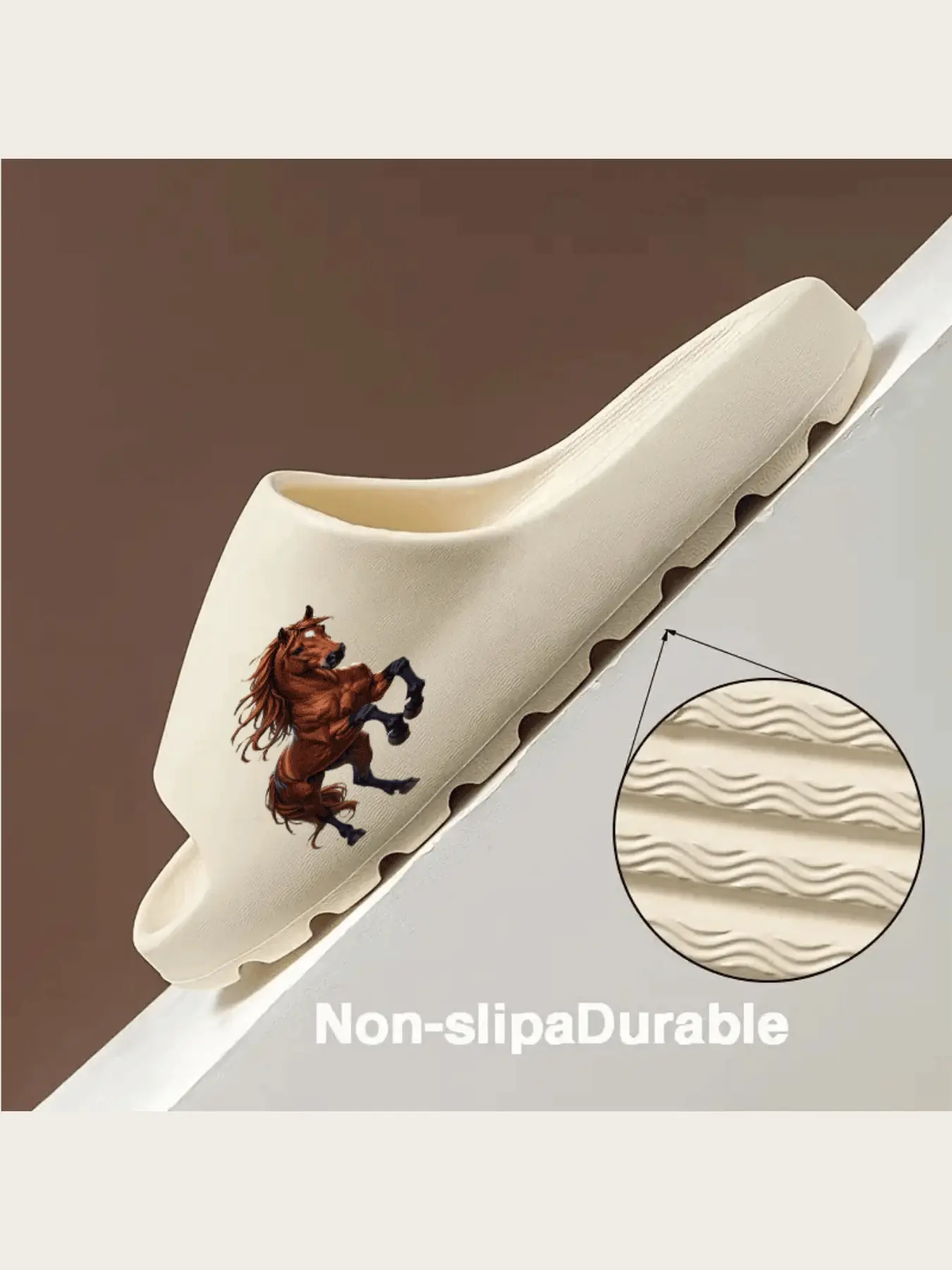 Brown Horse Print Slippers for Men Women Soft Comfortable Indoor Home Slippers with Non-Slip Sole Lightweight Warm Fleece Lined Footwear Animal Pattern House Shoes