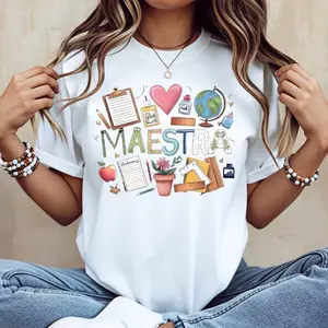 Teacher Themed Graphic Print T Shirt Women Casual Short Sleeve Round Neck Top For School And Everyday Wear