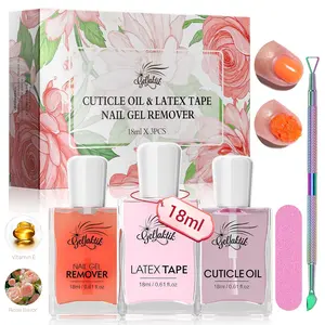 GELLAKTIK Gel Polish Remover Kit 18ml×3 Set with Cuticle Oil Liquid Latex Tape No Soaking Wrapping Required Removes Gel Nails in 3-5 Mins Includes Nail Pusher File for Complete Nail Care