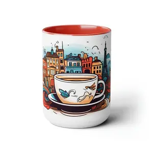 Illustrated Paris Scene Coffee Cup Inside Two-Tone Mugs, 11oz - Perfect Gift for Him or Her#3696