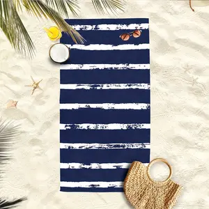Large Blue and White Striped Print Beach Towel - Modern, Breathable Soft, Unisex for Swimming, Lounging