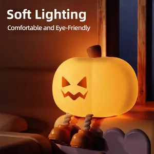 Halloween Pumpkin Night Light, Halloween Decorations Outdoor,Mini LED Pumpkin Lamp with 3 Level Dimmable, Nursery Nightlight for Kids, Silicone Rechargeable Bedside Touch Lamp, for Kids