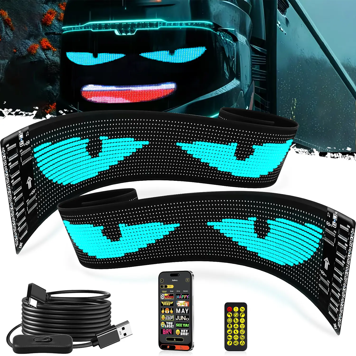 DIBMS 2PCS Bluetooth Controlled LED Devil Eyes Sign,Flex LED Display for Car, LED Sign for Car,Suitable for Windows of Cars and Small to Medium-Sized Trucks.Wireless Bluetooth LED Matrix Sign,car accessories,truck accessories,car stuff,cool car stuff