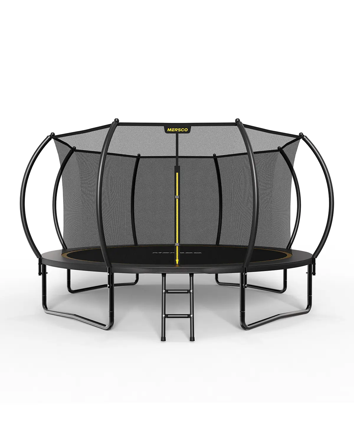 MERSCO Bouncy Outdoor Trampoline (10ft/12ft/14ft Options, ASTM Approved) with Jumping Mat, Net Enclosure, Ladder Access, CPSIA Certified Galvanized Steel Anti-Rust Frame, Enhanced Weight Capacity, UV-Resistant, Playful Safe Option for Kids, Family Gift, 1