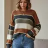 【Black Friday】Women's Colorblock Striped Print Drop Shoulder Sweater, Chic Loose-fitting Jumper, Soft Long Sleeve Round Neck Knitting Top for Fall & Winter, Fashion Ladies Knitwear for Daily Wear, Baggy Top, Womenswear