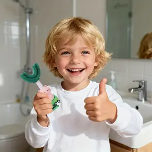 Baby Toothbrush U-Shaped Silicone Brush, Soft Bristles Gentle on Gums, Cartoon Design Attractive, Suitable for Kids 3 Years Old and Up