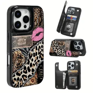 Phone Case - This TPU Phone Case, Adorned with a Pink Leopard Lip Pattern, Is Not Only Stylish But Also Practical, Featuring a Card Slot And Various Functionalities for Bank And Transit Cards. It Is Compatible with The for Iphone 16 Pro Max, 16