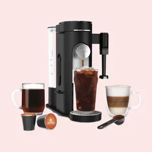 PB051 & PB055Pods & Grounds K-Cup Pod compatible, built-in milk blender, 6 oz. Cup to 24 ounces. Travel Cup size, iced coffee maker