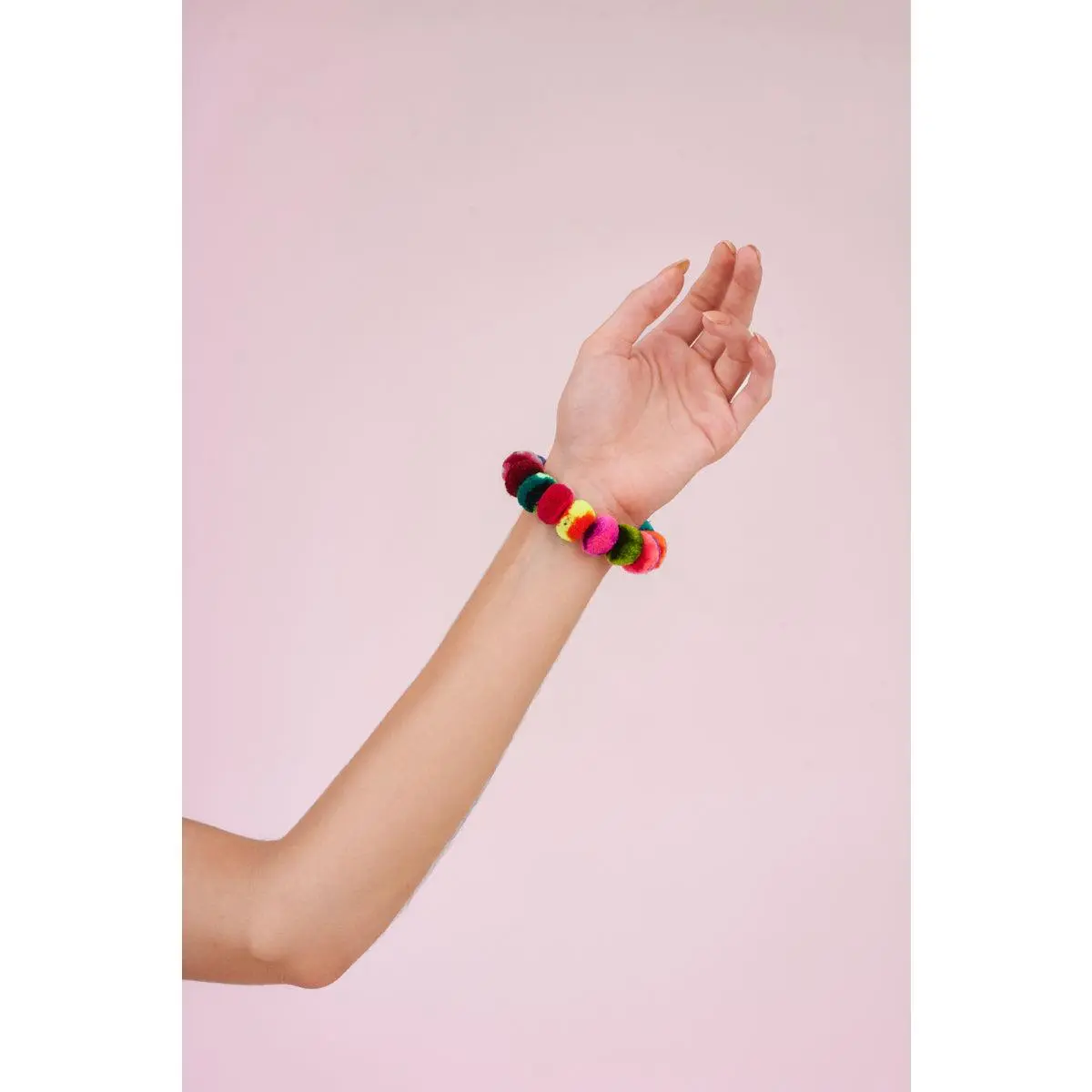 Dual-Use Fabric Pom-Poms Accessory, Scrunchie Shape Design for Wrist/Hair Hold (Bracelet or Hair Scrunchie)