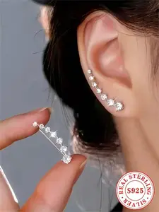 S925 Sterling Silver CZ Ear Crawler Earrings - Sparkling Crystal Climber Design, Hypoallergenic Ear Wrap Jewelry for Women, Trendy Party Gift, Fashionable Earrings