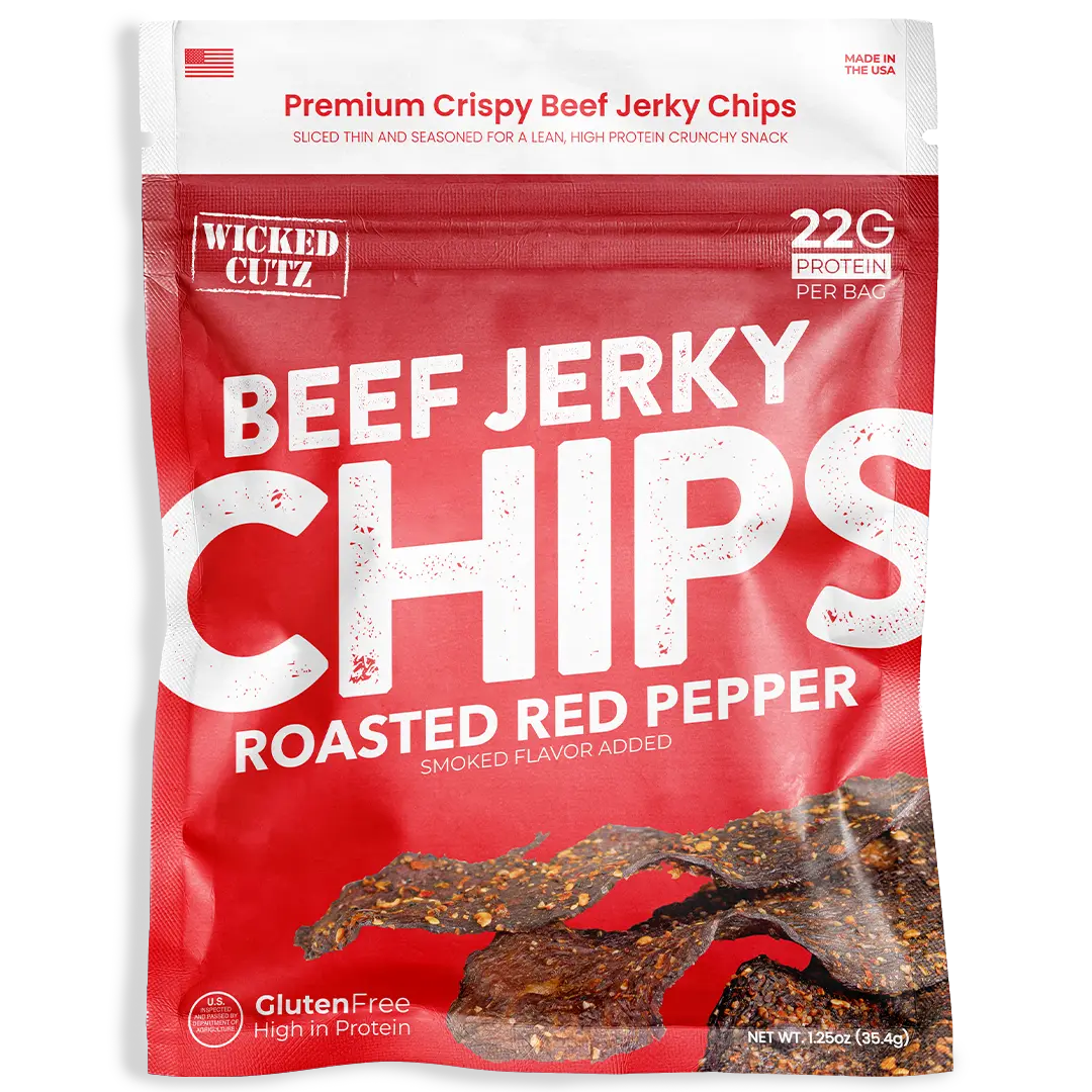 Wicked Cutz Roasted Red Pepper Jerky Chip - High Protein, Spicy