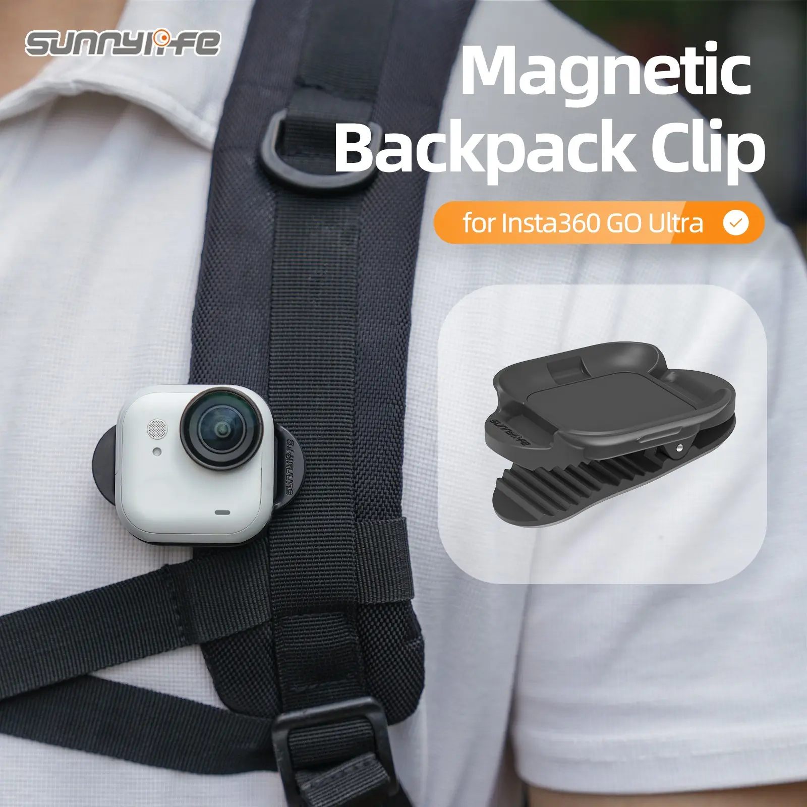 For Insta360 GO Ultra Magnetic Backpack Clip, Black, Perfect Camera Shooting Accessory for Outdoor Sports, Holiday Travel and Party, Travel Gadgets, Adjustable | Lightweight and Portable | GO Ultra Chest Mount for Selfie | Ideal Gift for Go Ultra User