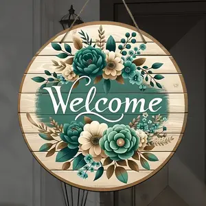 Charming Wooden Welcome Sign with Floral Pattern, Round Creative Hanging Decor, Perfect for Home and Office Decoration