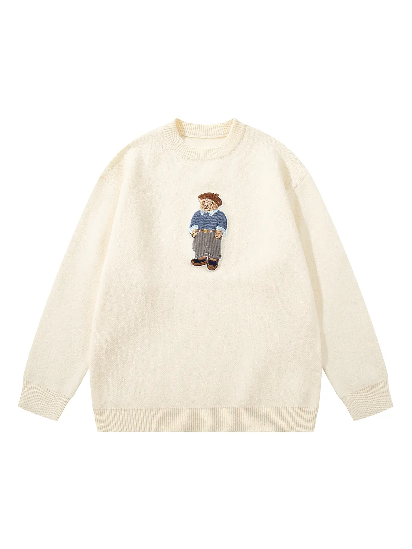 Unisex Cartoon Bear Print Crew Neck Sweater, Casual Loose Long Sleeve Jumper for Fall & Winter, Fashion Mens' Knitwear for Daily Wear, Casual Comfy Pullover, Graphic Pullover, Crewneck, Tops