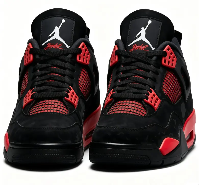Unisex Black & Red Color‑Block Retro Mid‑Top Sneakers,Cushioned Comfort Sole,Lace‑Up Closure,Durable Non‑Slip Rubber Outsole,Fashion Street‑Wear Basketball‑Style Shoes for Men Women